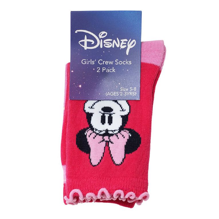 Minnie Mouse Girls' Frill and Crew Socks 2 Pack, Pink Mid, hi-res