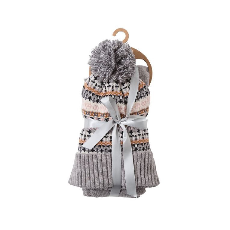 H&H Women's Beanie & Scarf Set, Grey Mid, hi-res