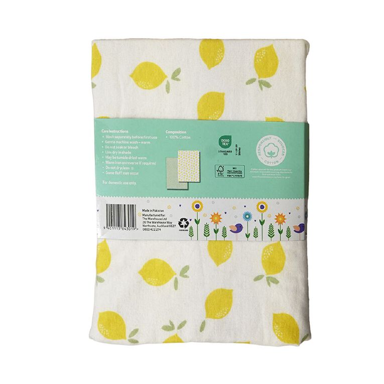 Babywise Flannelette Cot Sheet Lemon 2 Pack, , hi-res