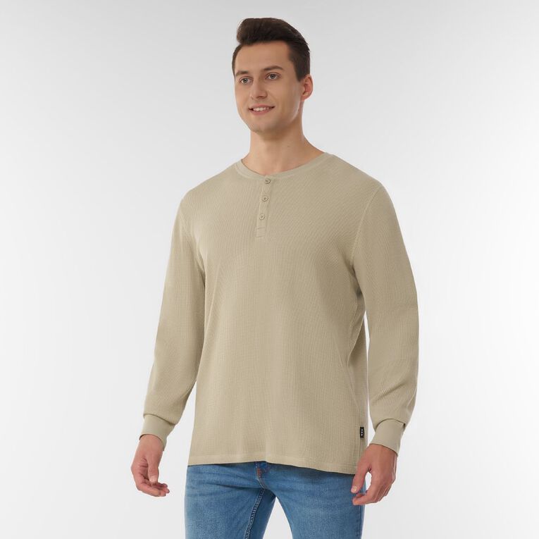 H&H Men's Waffle Henley Tee, Brown Light, hi-res