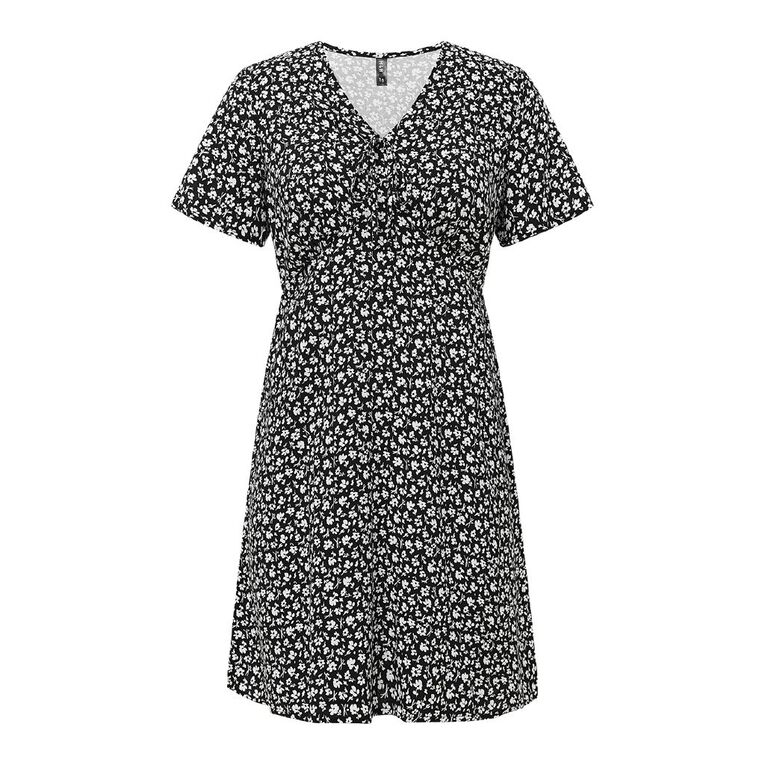 H&H Women's Short Sleeve Tea Dress Mini, Black/White, hi-res