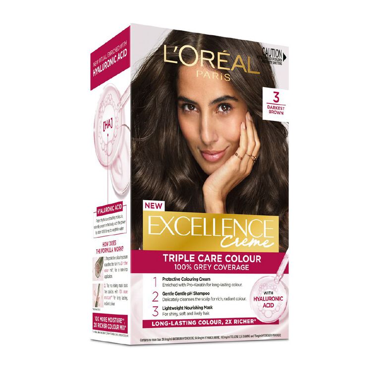 L'Oreal Paris Excellence Creme Hair Colour Darkest Brown 3, , hi-res
