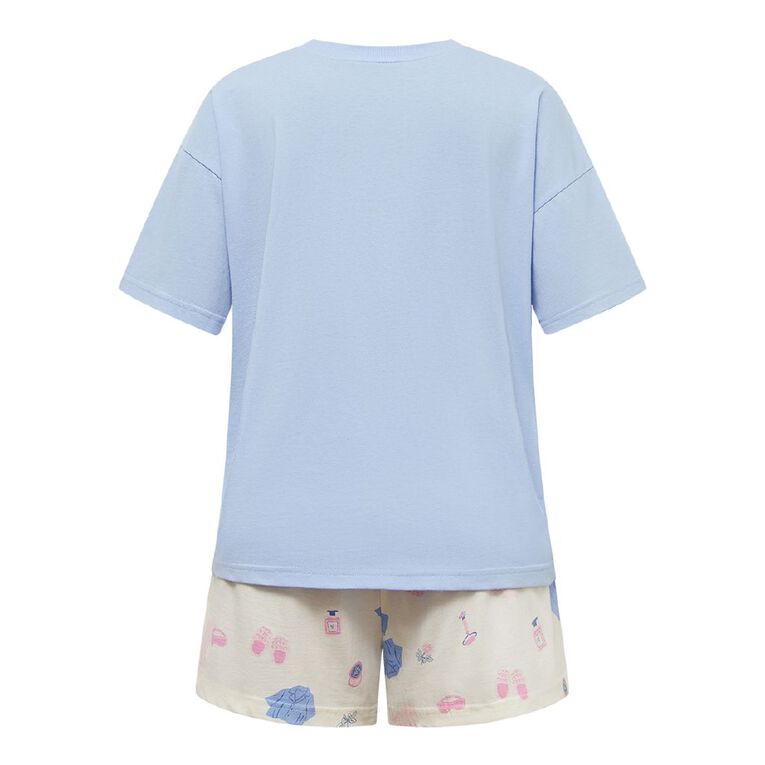 H&H Women's Tee and Short Pyjama Set, Blue Light, hi-res