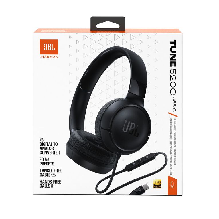 JBL Tune 520C USB-C Wired On-Ear Headphones Black, , hi-res