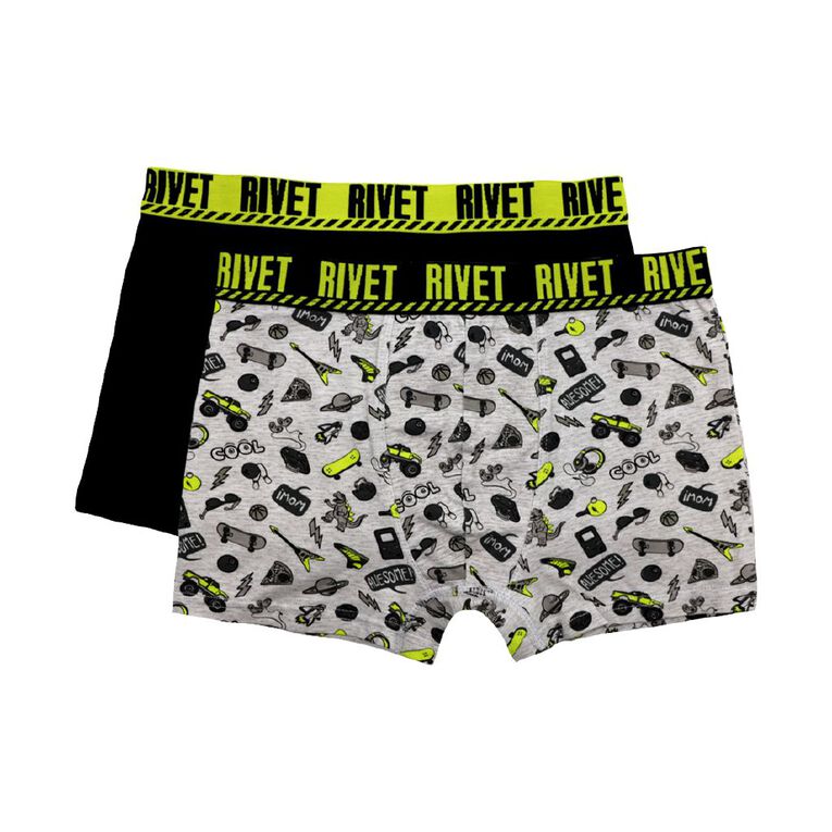 Rivet Boys' Trunks 2 Pack, Black/Grey, hi-res