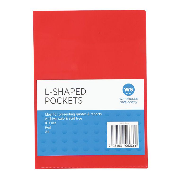 WS L-Shaped Pockets 10 Pack Red Red Mid A4, , hi-res
