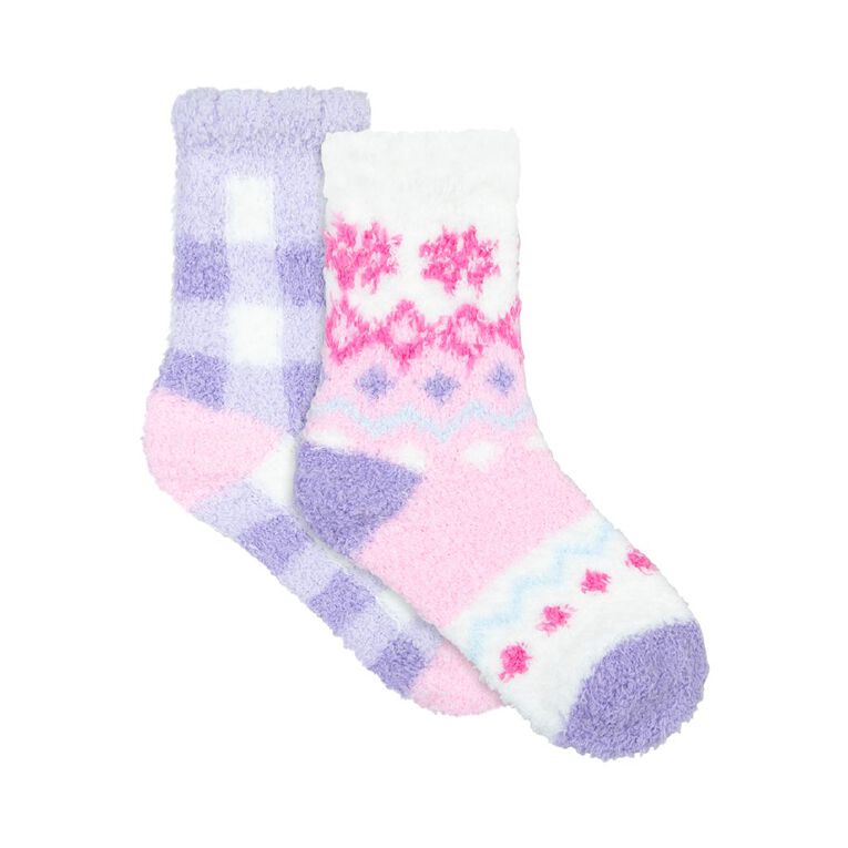 Underworks Girls' Textured Crew Socks 2 Pack, Purple, hi-res
