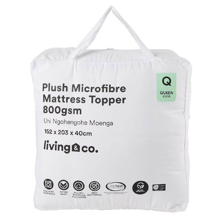 Living & Co Plush Microfibre Mattress Topper 800gsm White Queen, , hi-res