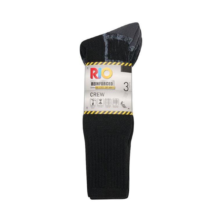 Rio Men's Work Socks 3 Pack, Black, hi-res