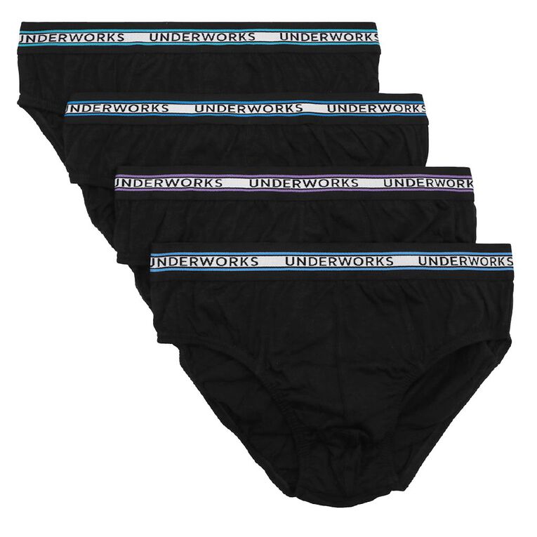 Underworks Men's Cotton Briefs 4 Pack Black The Warehouse
