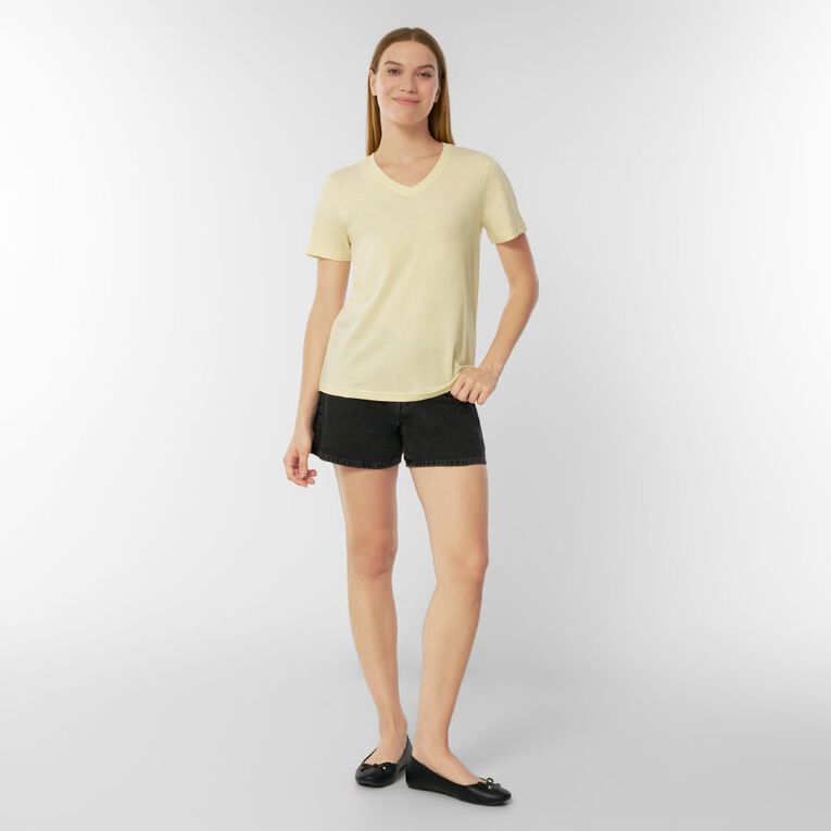 H&H Women's Short Sleeve Cotton V-Neck Tee, Yellow Light, hi-res