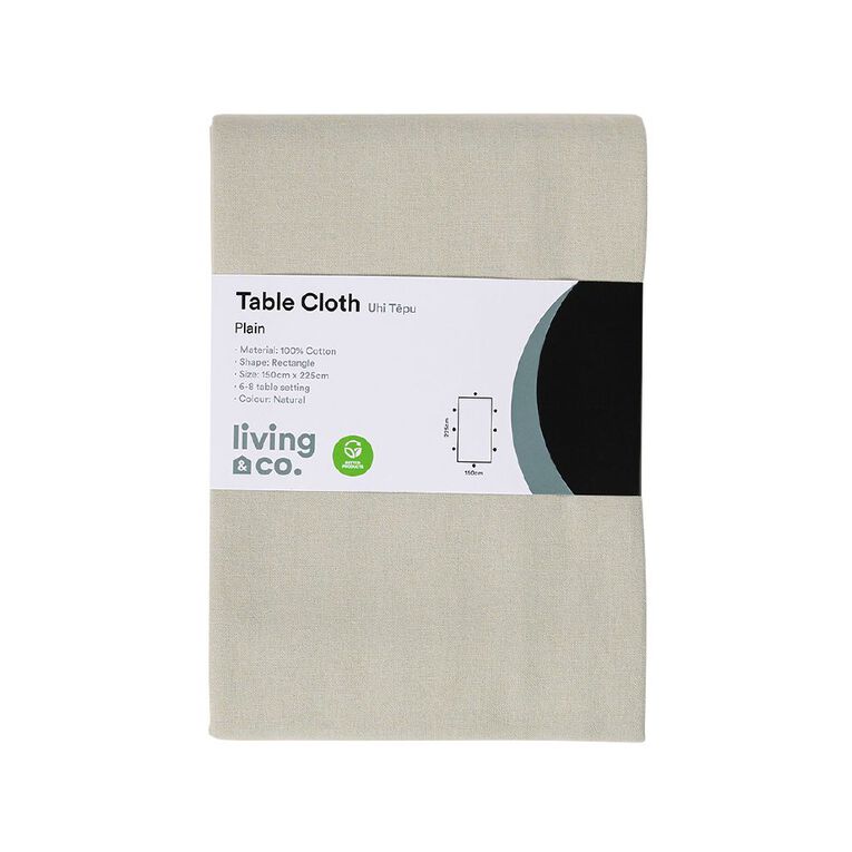Living & Co Plain Cotton Tablecloth Natural 150cm x 225cm, , hi-res