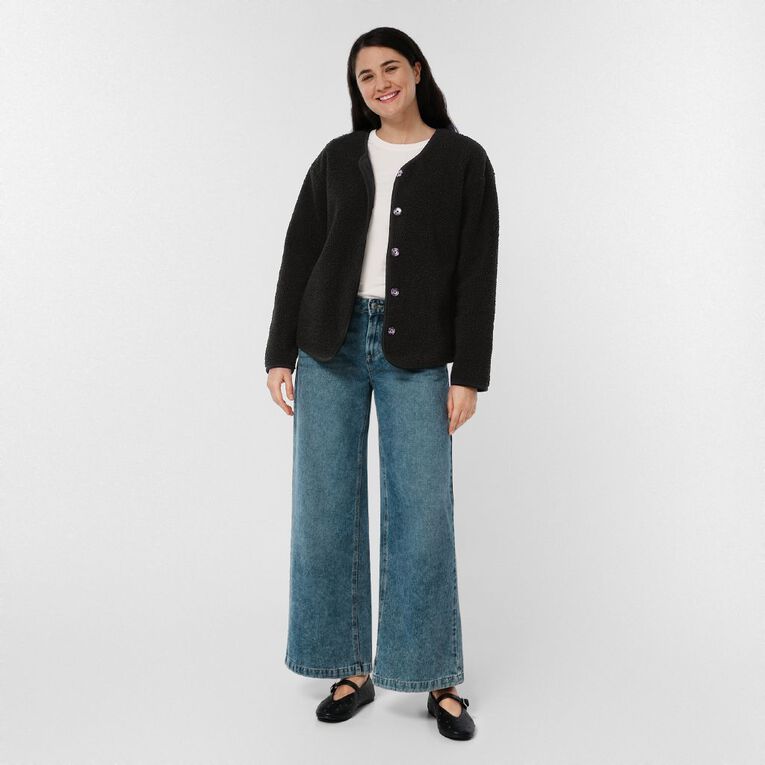 H&H Women's Teddy Sherpa Button Through Jacket, Black, hi-res