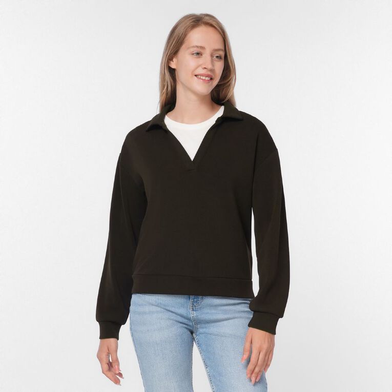 H&H Women's Long Sleeve Modal Blend Polo, Brown Dark, hi-res