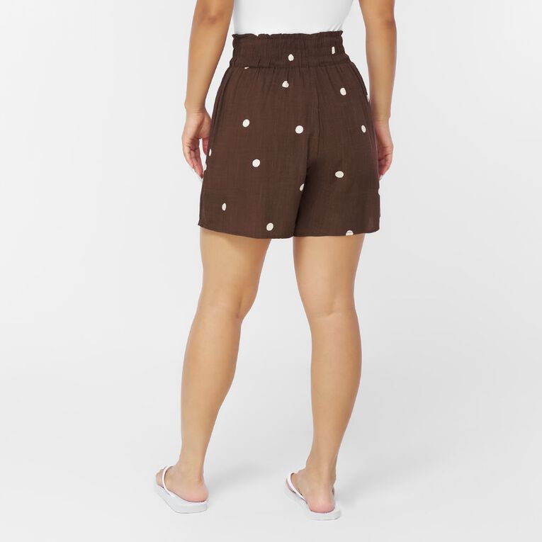 H&H Women's Shirred Waistband Shorts, Brown Dark, hi-res