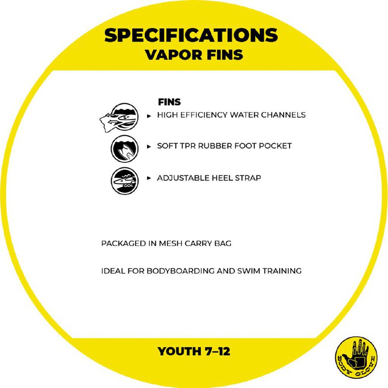Body Glove Youths Vapor Bodyboard Fins Small, , hi-res