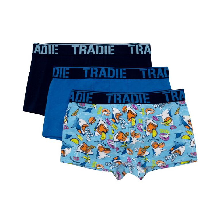 Tradie Boys' Trunks 3 Pack, Sky Navy, hi-res