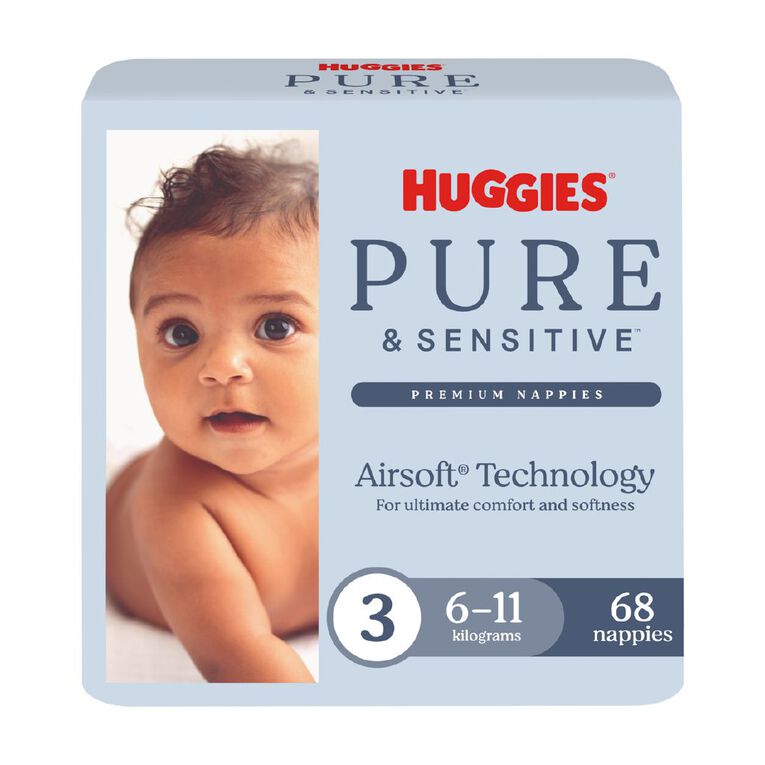 Huggies Pure and Sensitive Nappies Size 3 68x2, , hi-res