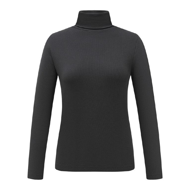 H&H Women's Long Sleeve Classic Rib Skivvy, Black, hi-res