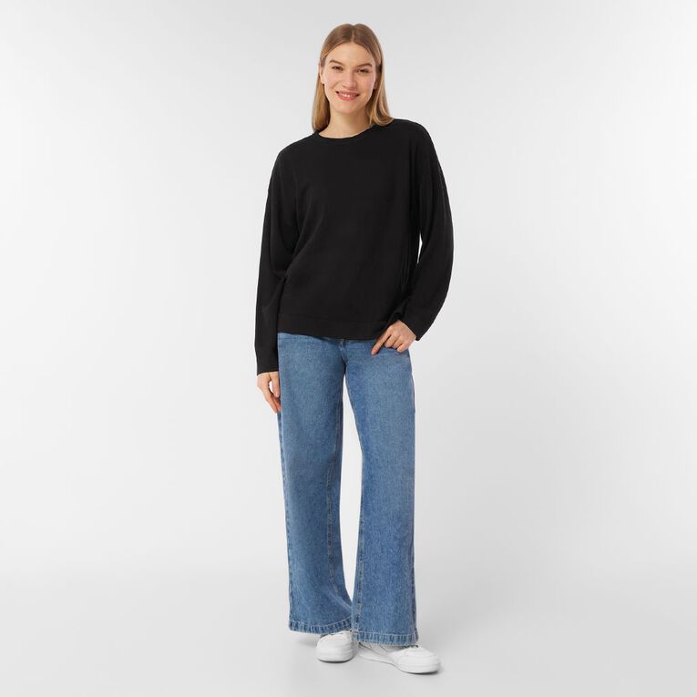 H&H Women's Merino Blend Crew Neck Knit, Black, hi-res