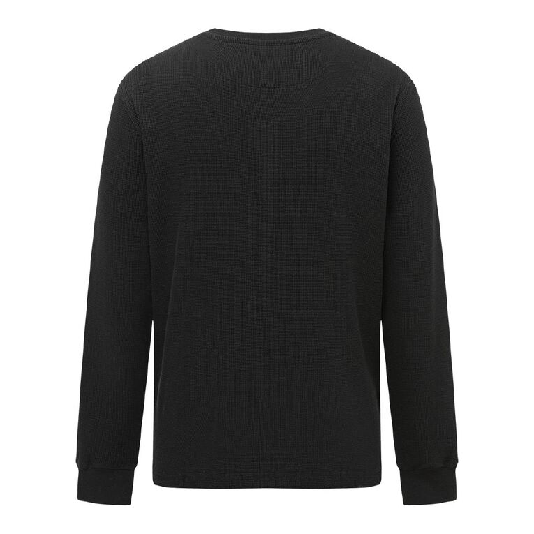 H&H Men's Waffle Henley Tee, Black, hi-res
