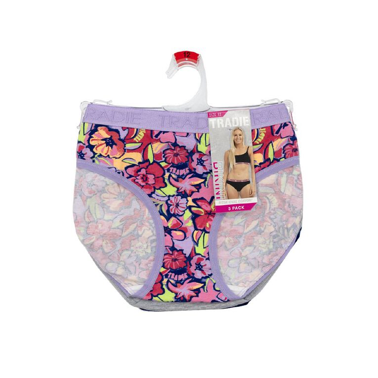 Tradie Women's Bikini Briefs 3 Pack, Blue Dark, hi-res