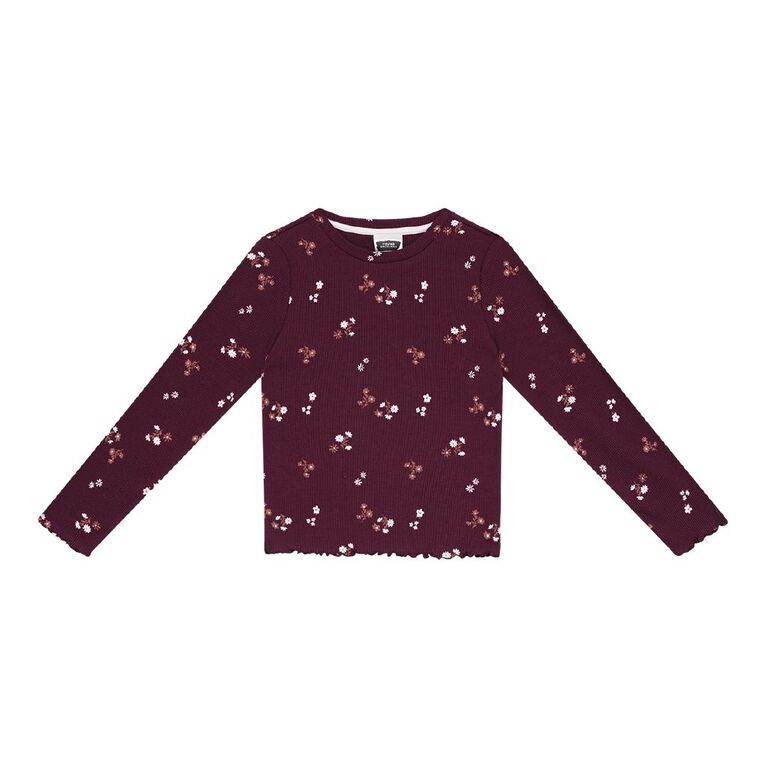 Young Original Long Sleeve All Over Print Rib Top, Red Mid, hi-res