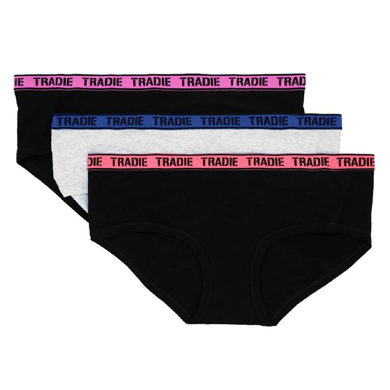 Tradie Women's Lady Curve Boyleg Briefs 3 Pack, Black Focus Core, hi-res