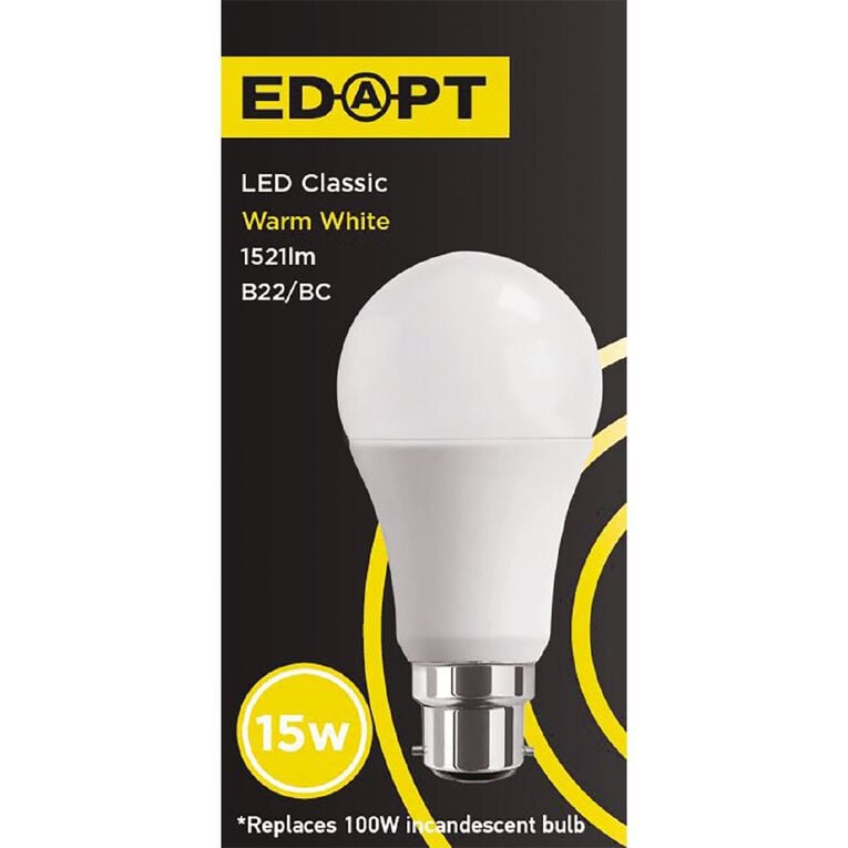 Edapt LED B22 Classic Light Bulb 15W Warm White, , hi-res