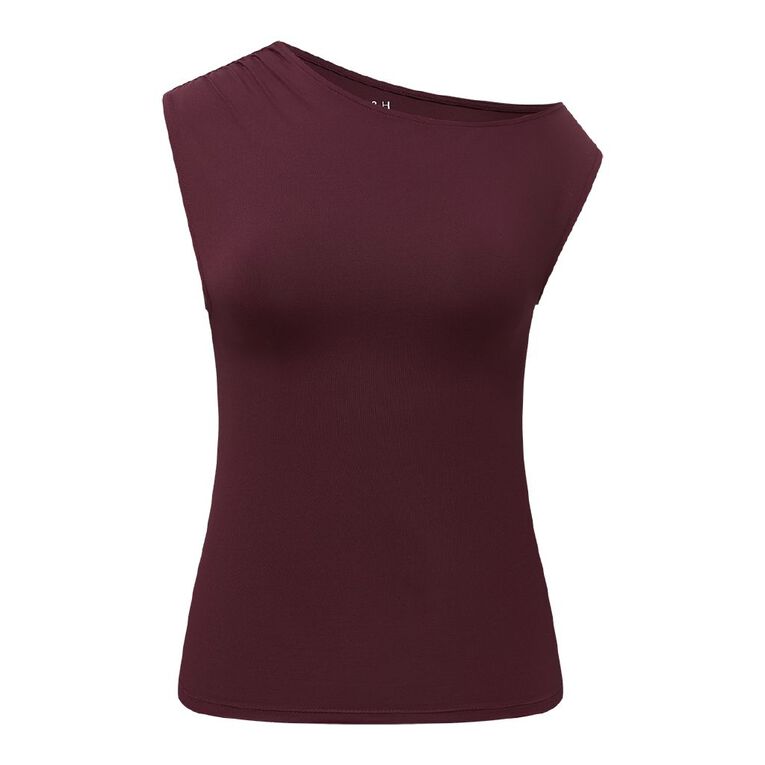 H&H Women's Contour Off Shoulder Ruched Top, Purple Dark, hi-res