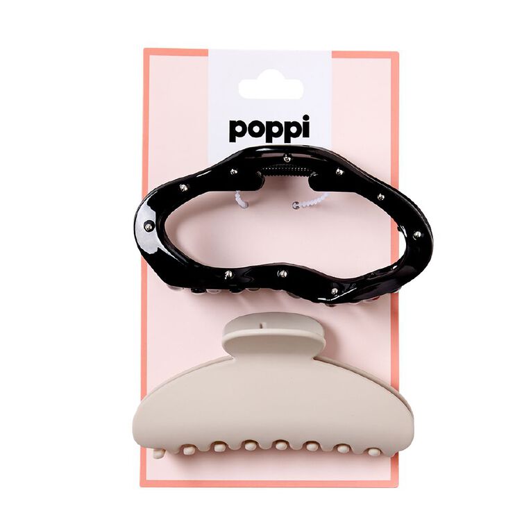 Poppi Curve Claw Clips Black 2 Pack, , hi-res