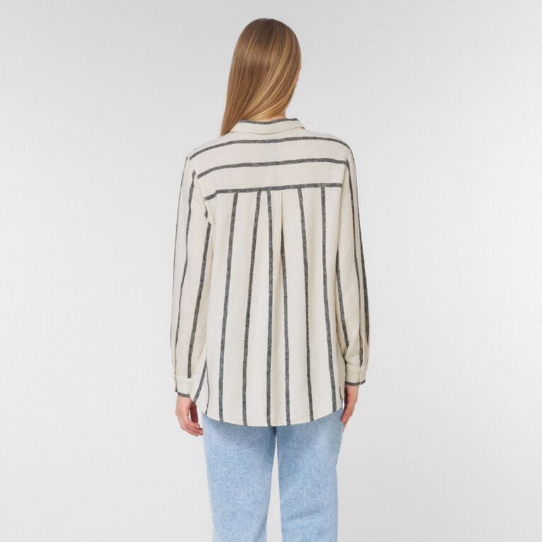 H&H Women's Long Sleeve Linen Blend Shirt, Natural, hi-res