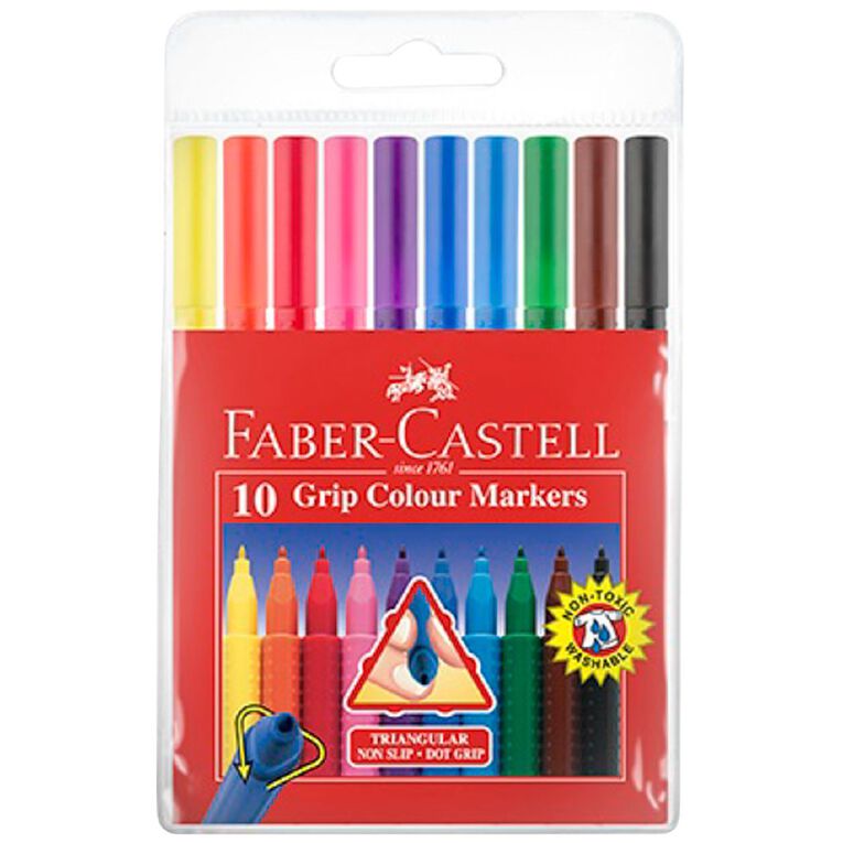 Faber-Castell Grip Colour Markers Wallet Of 10, , hi-res