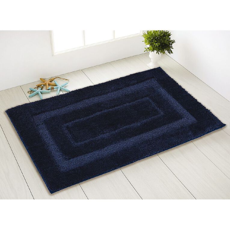 Living & Co Bath Mat Vienna Tufted Microfibre Navy 50cm x 80cm, Navy, hi-res