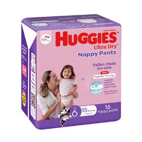 Huggies Girls' Convenience Junior Ultra Dry Pants Size 6 15+kg 16 Pack
