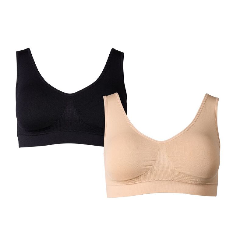H&H Women's Wirefree Seamless Bra 2 Pack, Multi-Coloured, hi-res