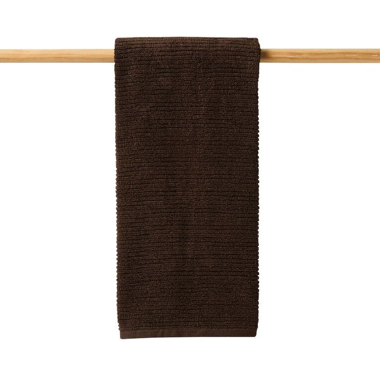 Living & Co Ribbed Bath Towel Brown Mid 68cm x 137cm, , hi-res