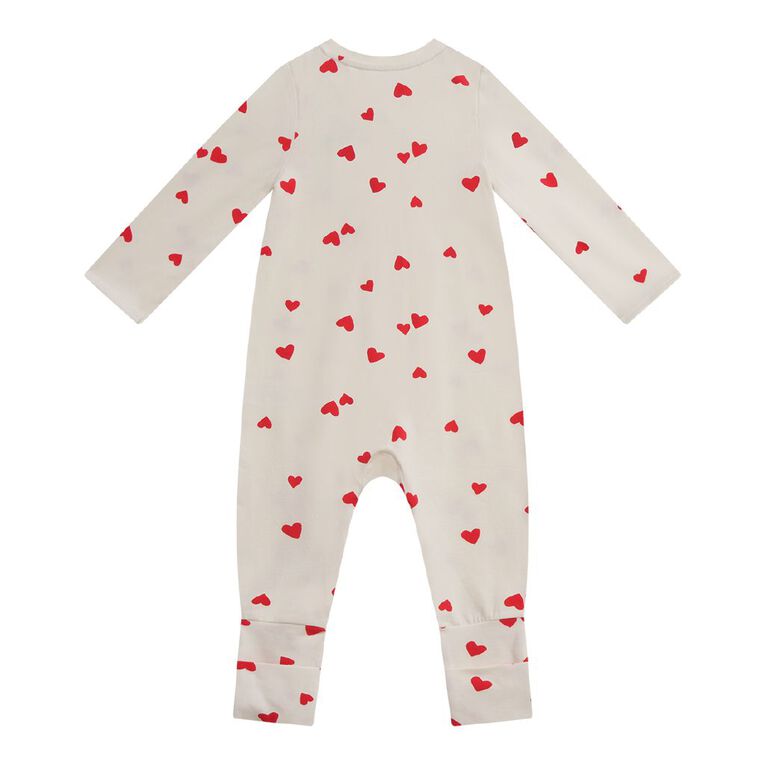 Young Original Babies' Zip-Thru Footless All-in-One, Cream HEARTS, hi-res