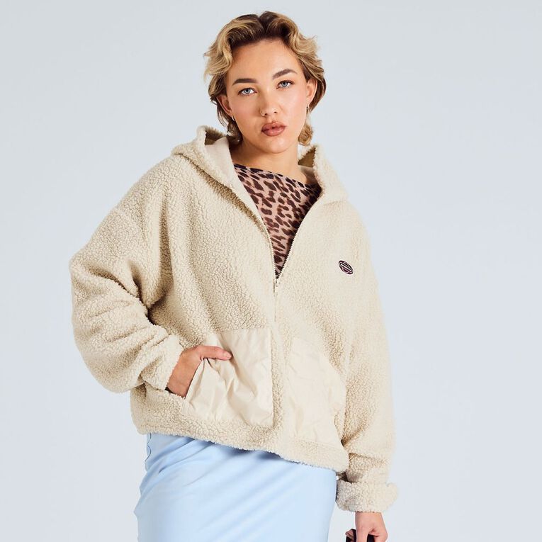 BRDRLESS Cleo ZIp-Thru Long Sleeve Teddy Fleece, Cream, hi-res