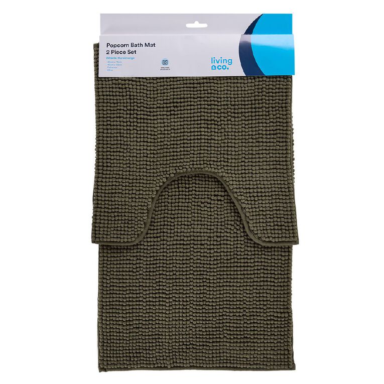 Living & Co Bath Mat Set Popcorn 2 piece Green 45cm x 75cm, , hi-res