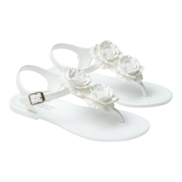 Young Original Senior Kids' Flower Jelly Sandals, White, hi-res