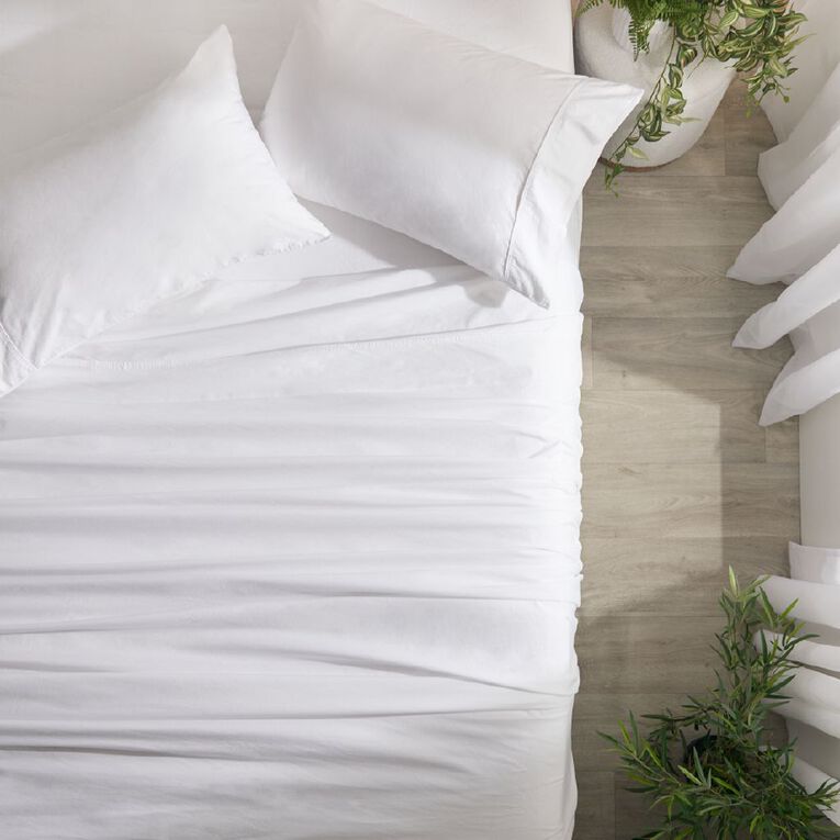 Living & Co 100% Washed Cotton Sheet Set White King Single, , hi-res