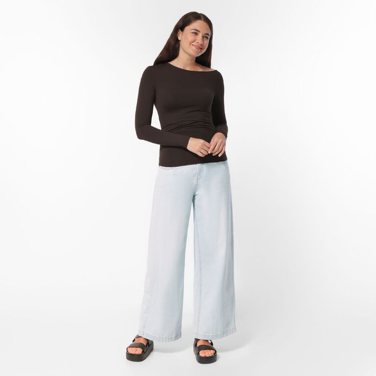 H&H Women's Contour Off Shoulder Top, Brown Dark, hi-res
