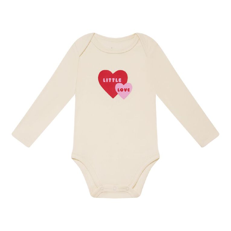 Young Original Babys' Long Sleeve Printed Bodysuit 3 Pack, Cream, hi-res