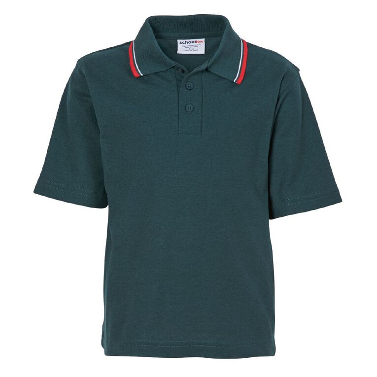 Schooltex Short Sleeve Polo with 2 Stripe Collar, Bottle Green, hi-res