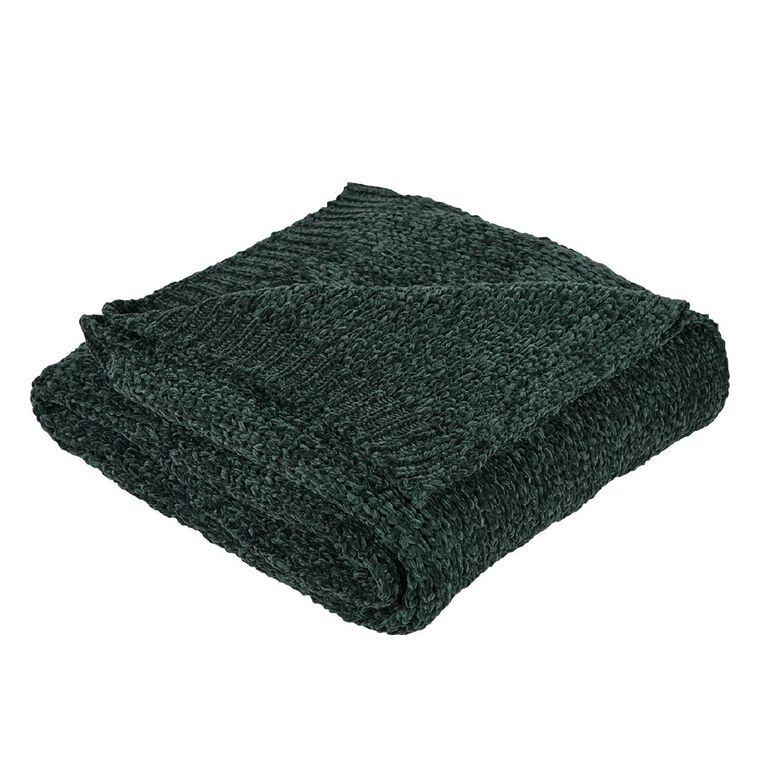 Living & Co Throw Chenille Green, , hi-res