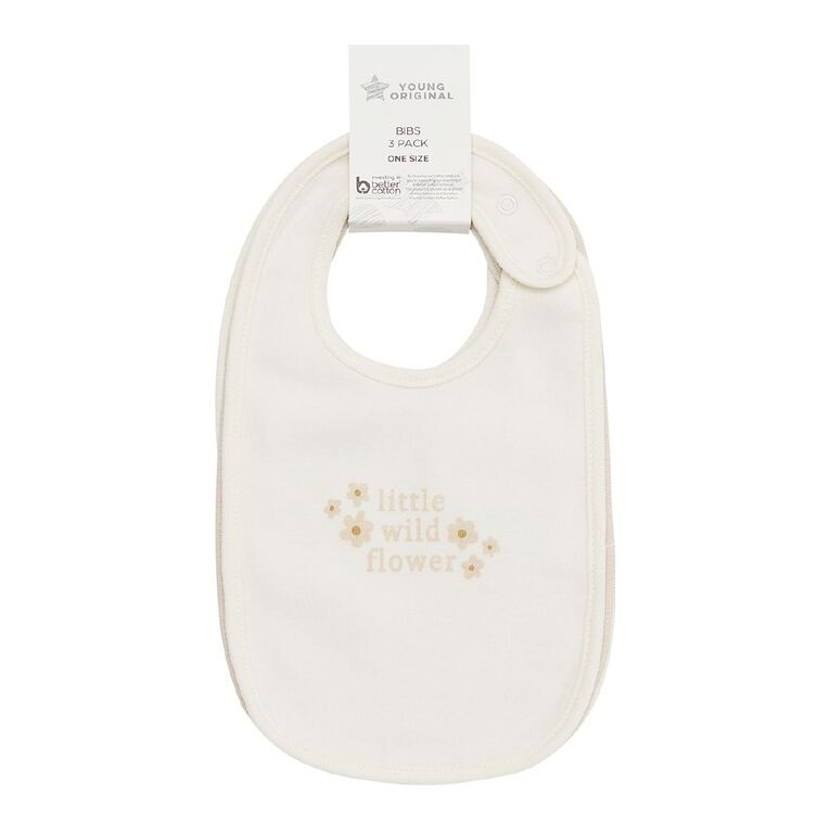Young Original Babys' Dome Bibs 3 Pack, Grey Light, hi-res