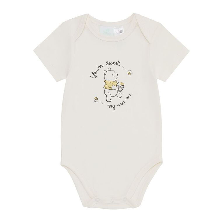 Winnie the Pooh Babies' Short Sleeve Printed Bodysuit Pack Cream