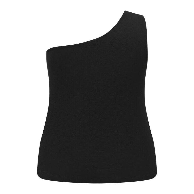 H&H Plus Women's Curve One Shoulder Tank, Black, hi-res