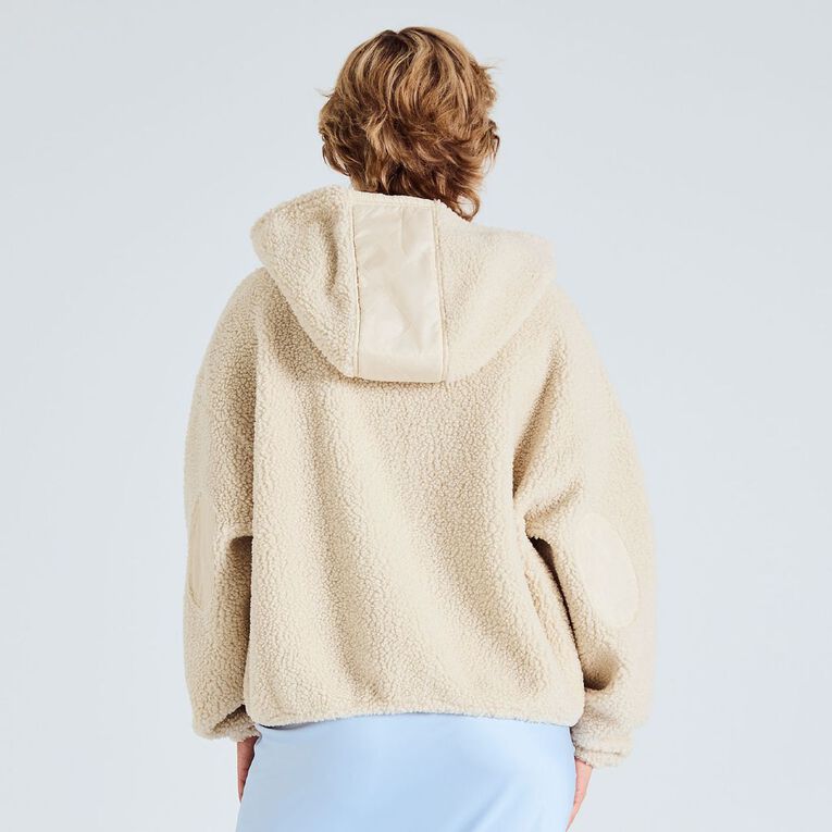 BRDRLESS Cleo ZIp-Thru Long Sleeve Teddy Fleece, Cream, hi-res